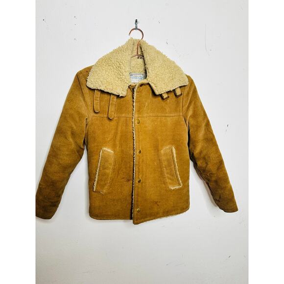 Vintage 70s/80s Boys Towncraft Fuzzy Lined Tan Front Pockets Coat Jacket Small